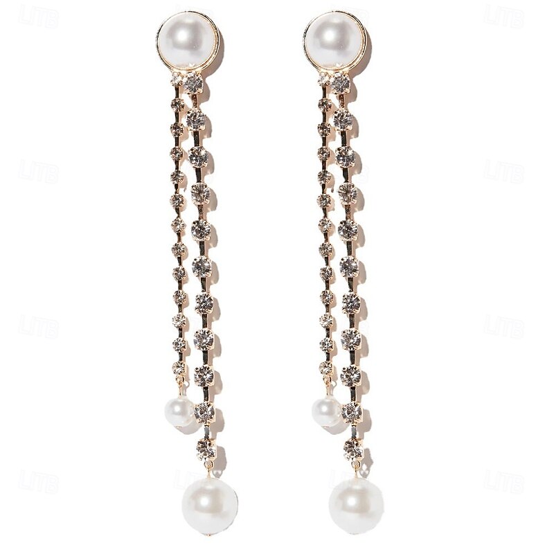 Women's Stud Earrings Tassel Fringe Precious Fashion Personalized Artistic Imitation Pearl Imitation Diamond Earrings Jewelry Silver / Golden For Carnival Wedding Party Street 1 Pair3
