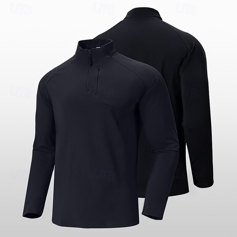 Men's Hiking Shirt Hiking top Zipped Hoodie Sweatshirt Long Sleeve Stand Collar Top Outdoor Lightweight Sweat wicking Polyester Black Army Green Brown Workout Running2