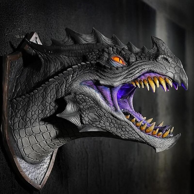 Dragon Sculpture with LED Smoked Effect, 3D Wall Art Hanging Statue for Garden or Home Decor4