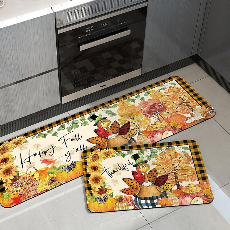 Thanksgiving Autumn Long Kitchen Mat - Absorbent, Non-Slip, Stain-Resistant Bathroom & Entryway Rug4