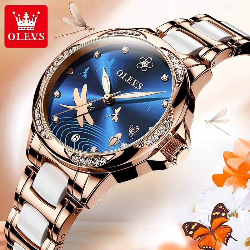 OLEVS Women Mechanical Watch Creative Minimalist Fashion Casual Automatic Self-winding Luminous Calendar Waterproof Ceramic Watch4