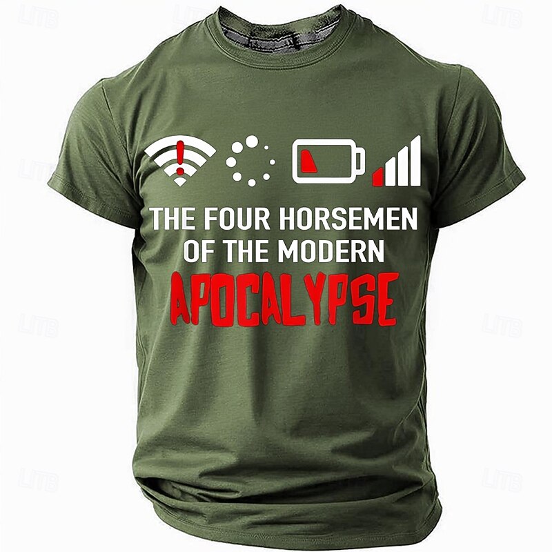 Men's Funny Graphic T-Shirt: Modern Apocalypse Tech Frustrations with Wi-Fi, Low Battery & No Signal Humor Tee2