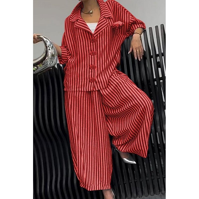 Women's Shirt Striped Stylish Casual Long Sleeve Shirt Collar Regular Tops Daily Holiday Buttons Print Yellow Red Blue Purple Green Summer Spring Fall3