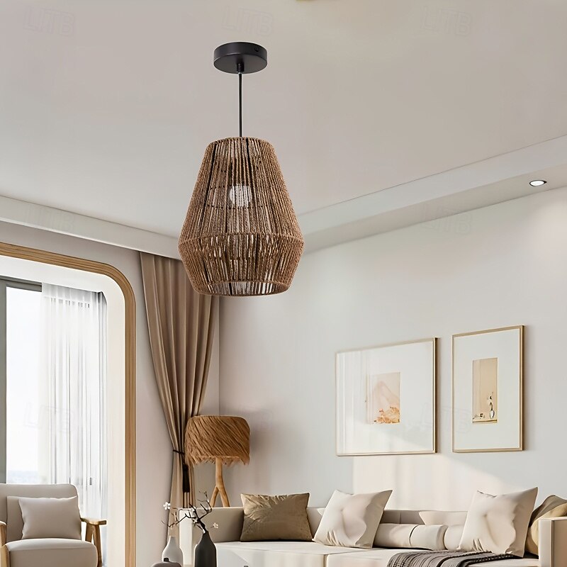 Country Vintage Pendant Light, Metal Braided Rope Material, 31cm Height, Warm White/White Light, E26 E27, Adjustable Chain4