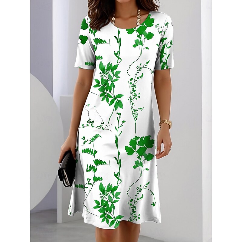 Women's Elegant Party Evening Midi Dress Crew Neck Short Sleeve A Line Dress Summer Dress Casual Daily Regular Fit Floral Graphic Red Blue Purple Green Summer Spring4