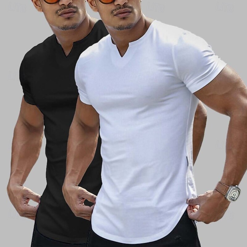 2 Pieces Men's T Shirt Casual Style Short Sleeve V Neck Summer All Seasons Plain Fashion Classic Casual 2 Pack Plain Street Casual Sports White Top Tee for Men4