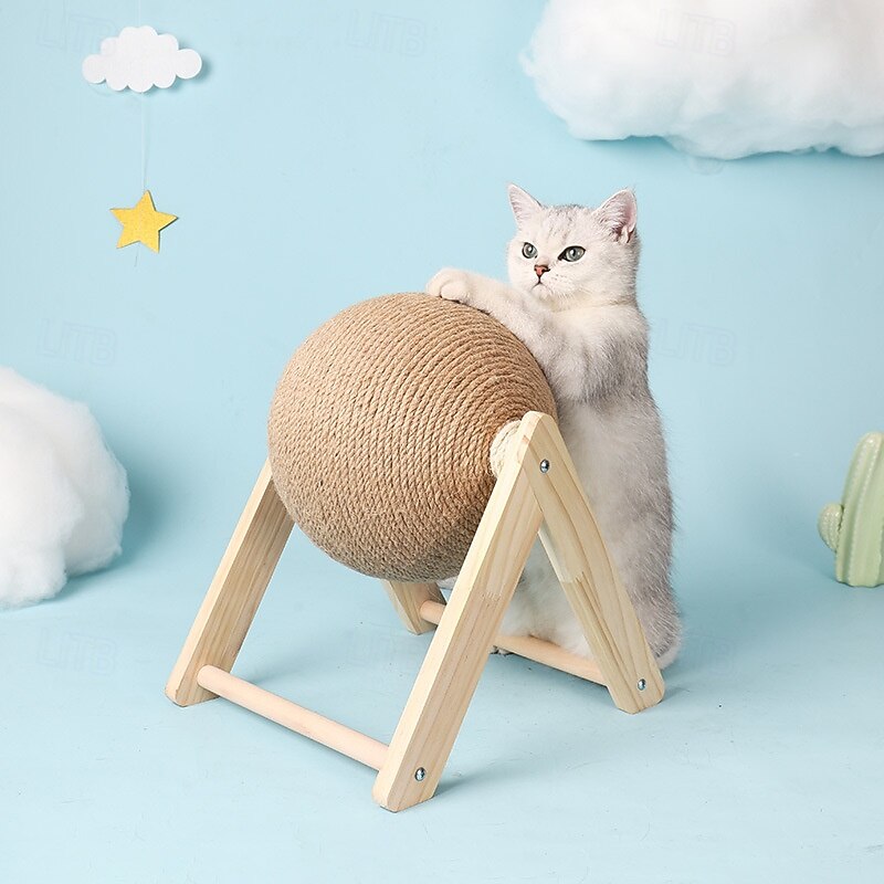 Sisal Cat Scratching Ball, Cat Scratcher Ball Toy with Stable Stand, Interactive Exercise Toy for Small Pet Interactive Exercise and Play