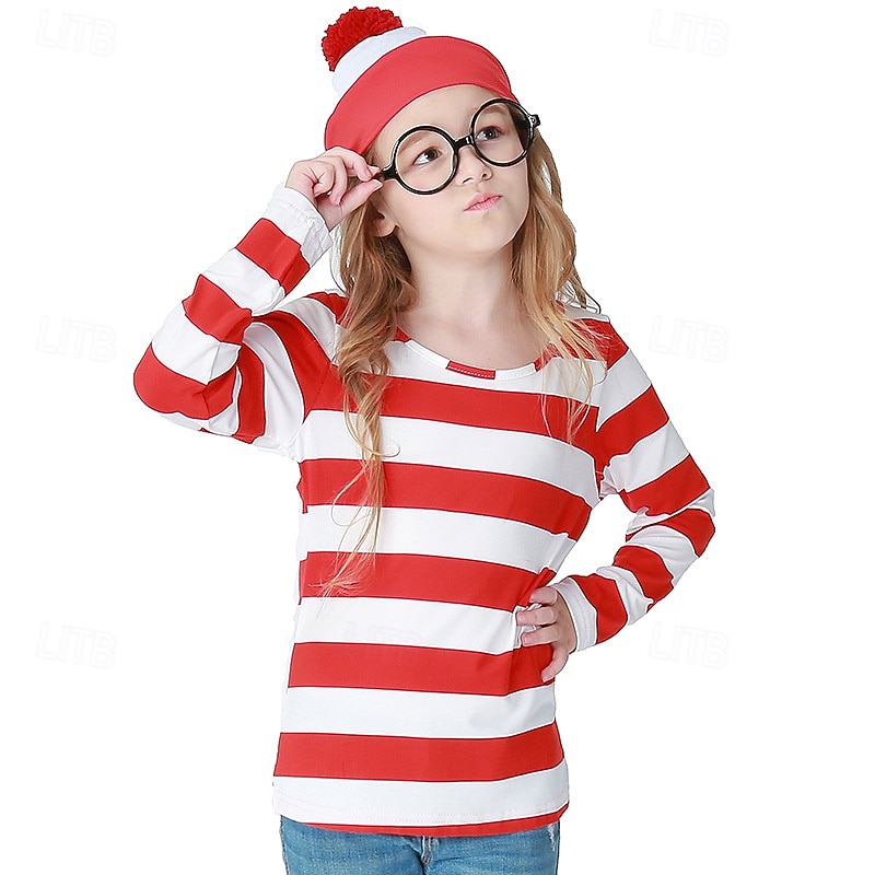 Where's Wally Outfits Storybook Characters Movie Cosplay for Boys' Girls' Kid's Carnival World Book Day 100th Day of School Educational Dress Up School Event Dress Up3