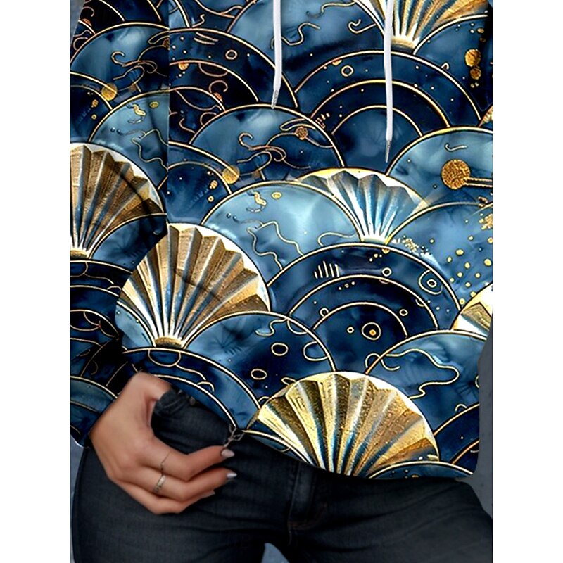 Women's Hoodie Pullover Sweatshirt Oversized Long Sleeve Casual Graphic Warm Active Hooded Regular Tops Street Dailywear Print Navy Blue Spring Fall Winter3
