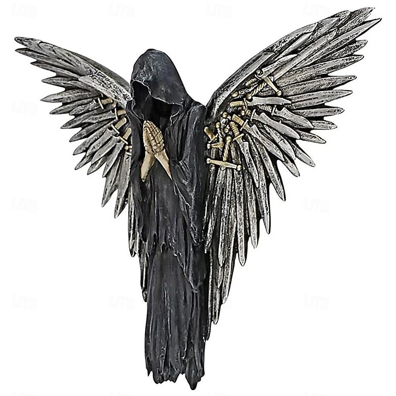 Halloween Grim Reaper Wall Sculpture, Resin Soul Warrior Wall Hanging Decor, Scary Death Wall Art for Halloween Home Decoration4