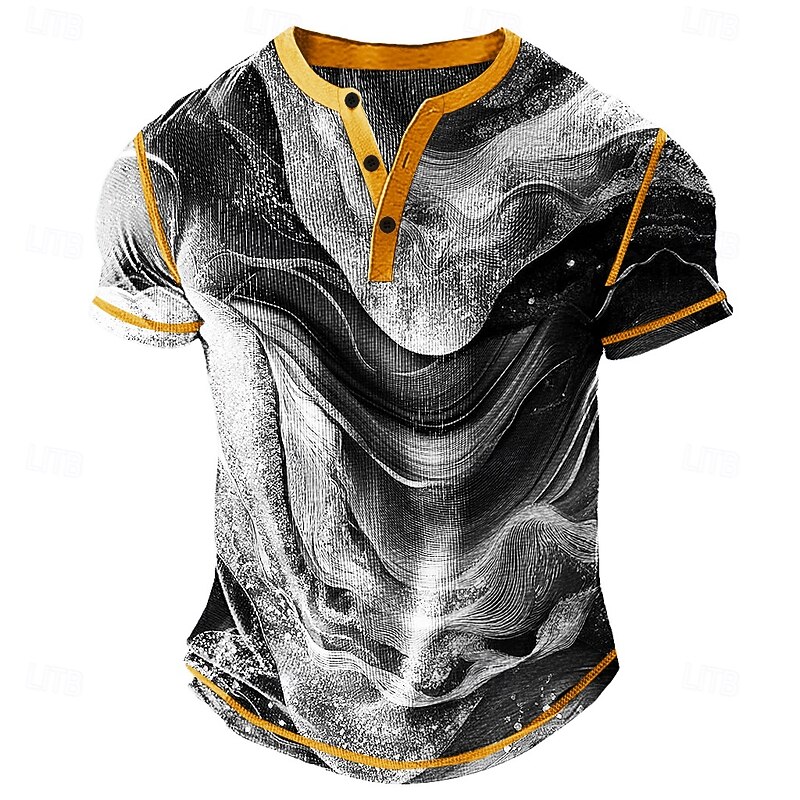 Men's Graphic Geometric Abstract Henley Shirt Waffle T Shirt Short Sleeve Daily Retro Vintage Classic Sports Outdoor Casual Holiday Spring & Summer All Seasons Blue Yellow Green Purple Dark Grey2