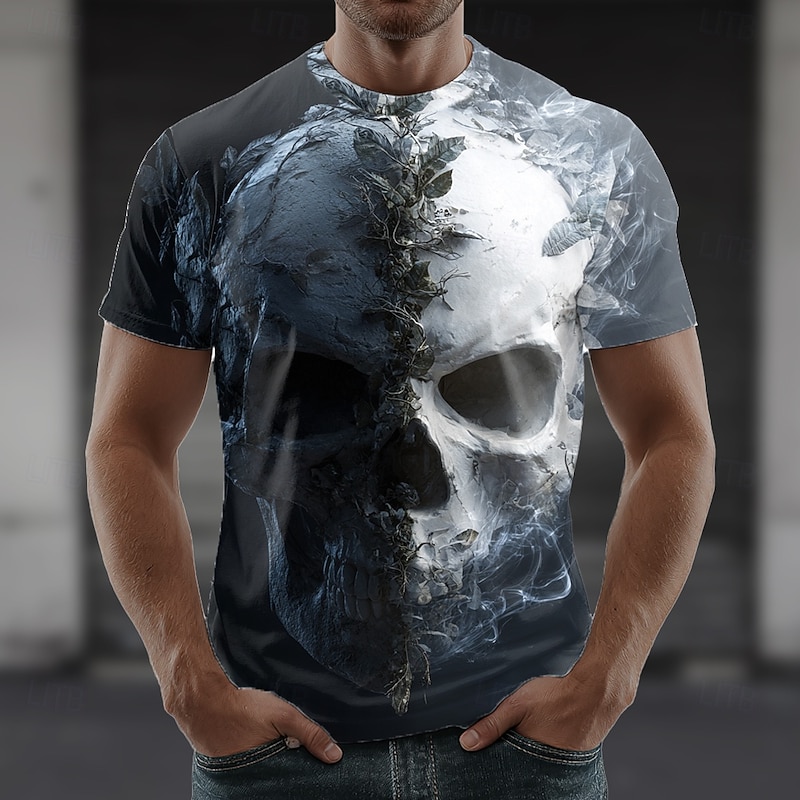 Halloween Men's Skull 3D T Shirt Short Sleeve T shirt 3D Print Crew Neck Shirt Exaggerated Designer Horror Party Street Casual Blue Purple Brown Summer Spring All Seasons Clothing Apparel S M L XL