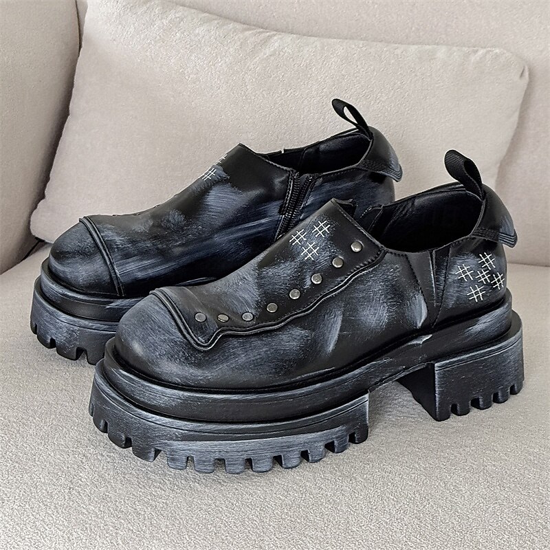 Men's Black Studded Slip-On Platform Shoes – Gothic Chunky Sole Loafers for Punk Rock Fashion & Streetwear3