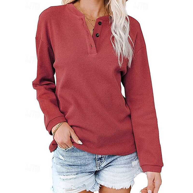 Women's Texture Blouse T Shirt Plain Fashion Modern Short Sleeve Crew Neck Regular Tops Daily Buttons Black Red Gray Summer4