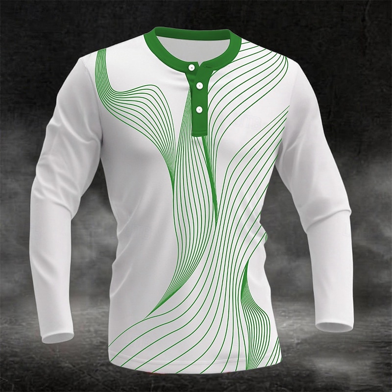 Men's Graphic Geometric Pattern Henley Shirt Long Sleeve Fashion Cute Daily Sports & Outdoor Casual Holiday Spring &  Fall All Seasons Navy Black Blue Green Burgundy Henley Henley T-Shirt2