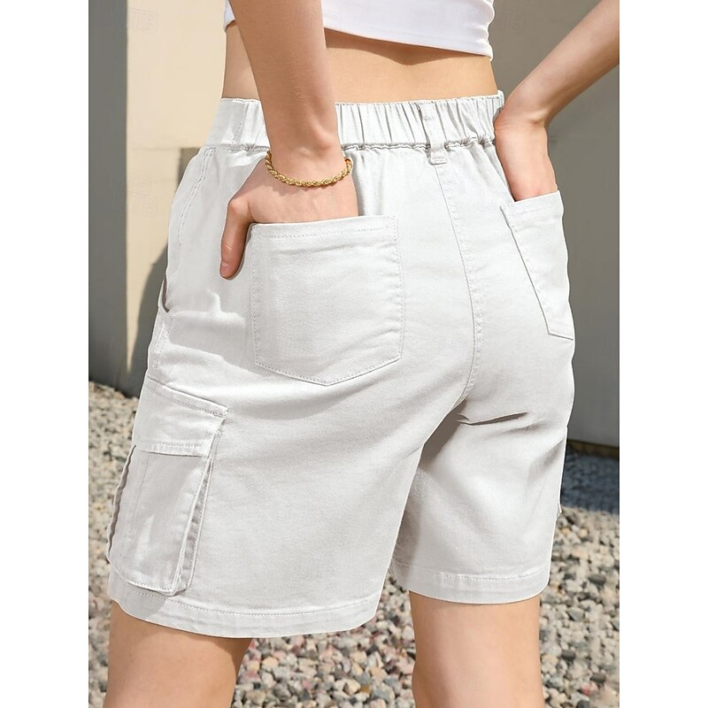 Women's Normal Cargo Shorts Casual Daily Knee Length Medium Waist Solid Color Multi Pocket Comfy Quick Dry Breathability Micro-elastic Outdoor Black White Gray Summer Regular Fit3