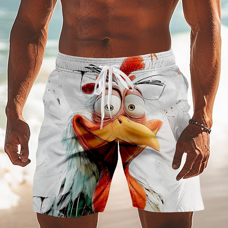 Men's Cartoon Rooster Donkey Swim Trunks Swim Shorts Board Shorts Mid Waist Funny Outdoor Vacation Dailywear Side Pockets Mesh Lining Elastic Drawstring Waist Designer Clothing Apparel2