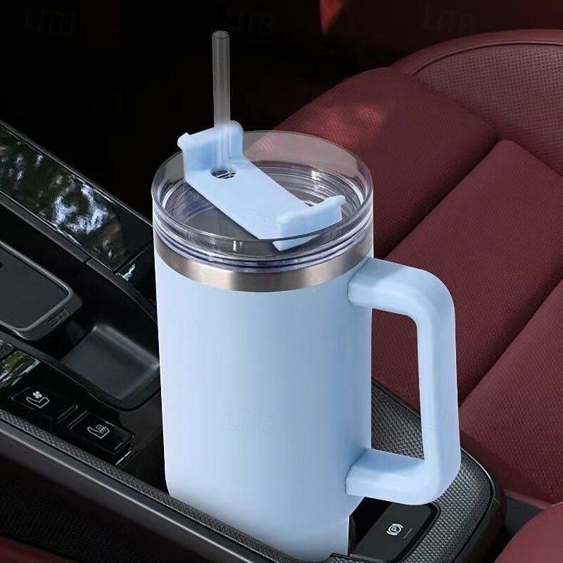 Reusable Stainless Steel Straw Tumbler, 40oz Double Wall Vacuum Insulated Bottle with Handle and Straw, Food-Grade Thermal Cup for Hot and Cold Drinks2