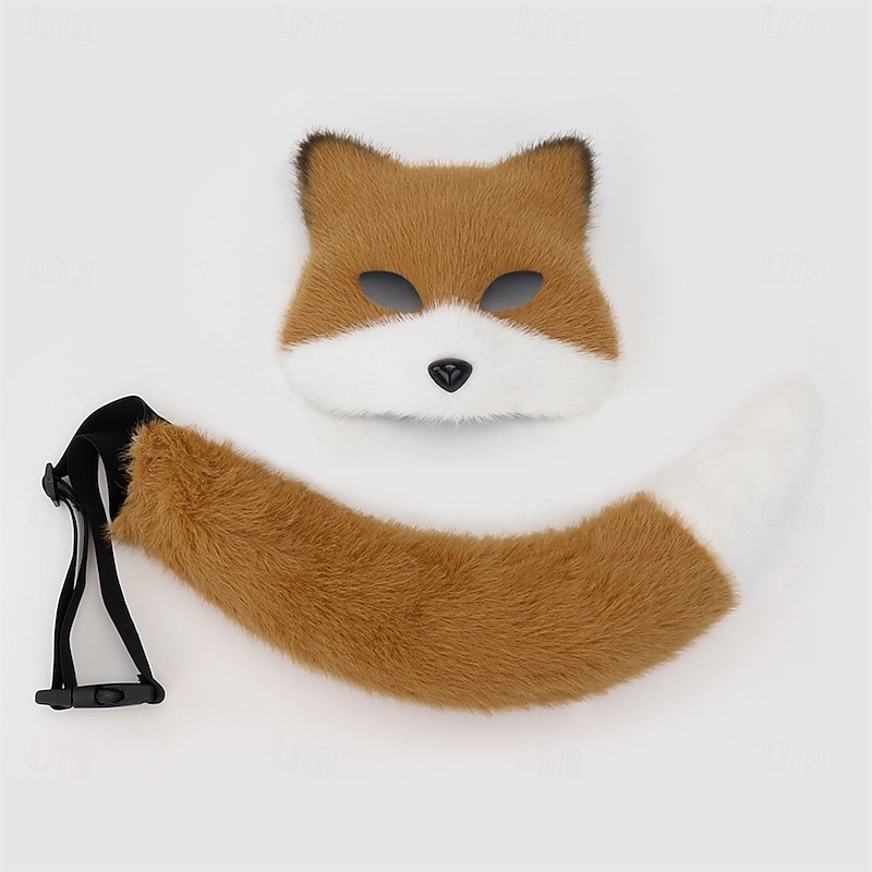 Realistic Fox Mask and Furry Tail Set – Cosplay Costume Accessories, Animal Mask and Tail for Halloween, Party, and Stage Performance