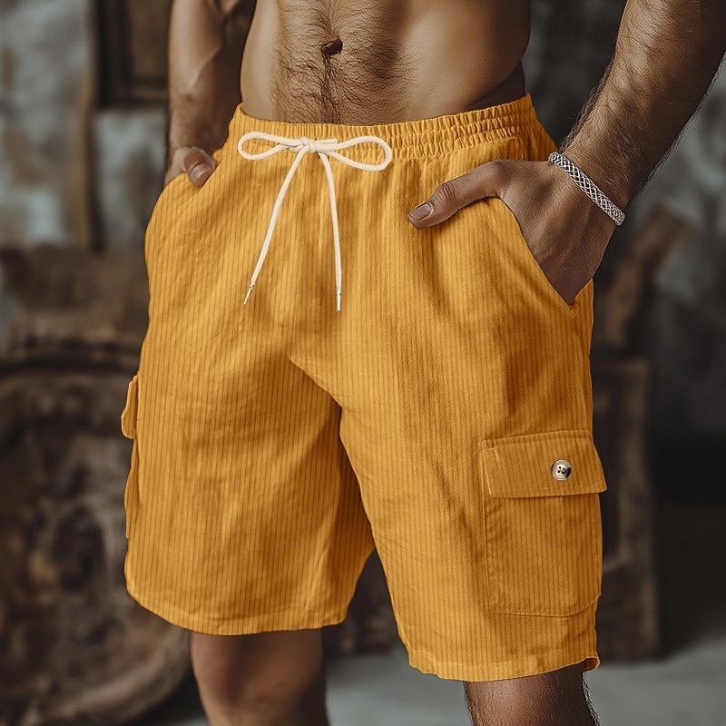 Men's Cargo Shorts Sweat Shorts Shorts Beach Shorts Casual Shorts Elastic Waist Drawstring Multi Pocket Plain Comfort Breathable Knee Length Casual Daily Holiday Vacation Fashion Black White Inelastic4