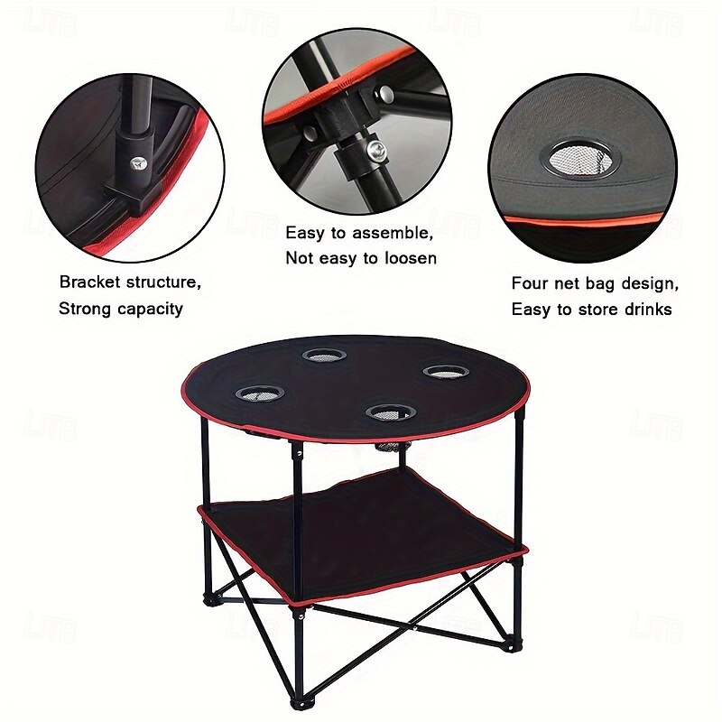Portable Camping Table Folding Picnic Table Lightweight Folding Table Outdoor Waterproof Canvas Beach Table with 4 Cup Holders and Carrying Bag Suitable for Camping Beach Bonfire Party and Tailgate4