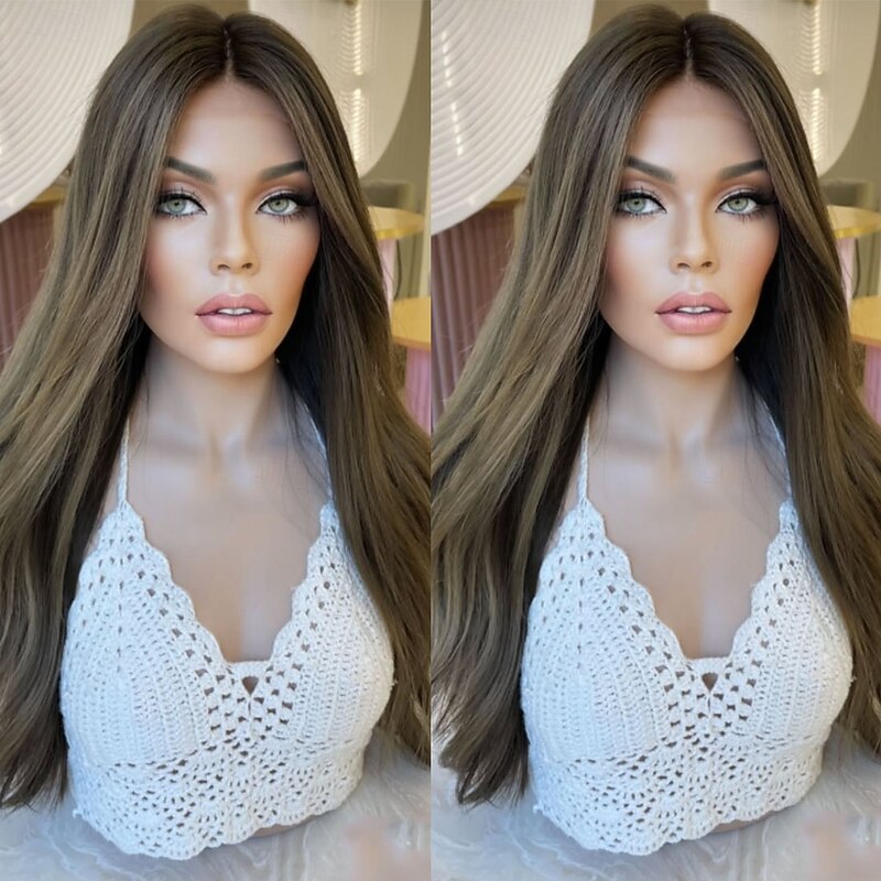 Remy Human Hair 5x5 Closure 13x4 Lace Front Wig Middle Part Brazilian Hair Wavy Auburn Wig 130% 150% Density Highlighted / Balayage Hair Natural Hairline 100% Virgin Glueless Pre-Plucked For Women3