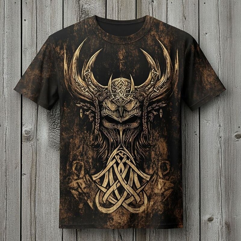 Men's Tee Short Sleeve Shirt Tee Top Short Sleeve Crew Neck Summer Fall Graphic Fashion Designer Retro Vintage Print Vacation Street Going out Dark Brown Brown Coffee Top Tee for Men3