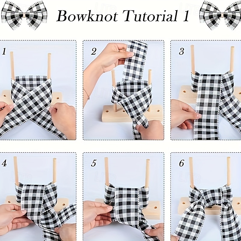 Bow Maker Tool for Ribbon Craft Supplies - Log Material Bow Making Tool Set of 9 - Plain Ruling Wooden Bow Maker for Ribbon Wreaths and Bows Creation3