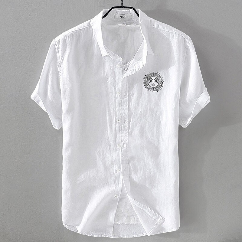 Men's Shirt Linen Shirt Summer Shirt Beach Shirt Button Up Shirt Sunflowers Vacation Casual White Light Green Pink Blue Short Sleeve Turndown Summer Clothing Apparel4