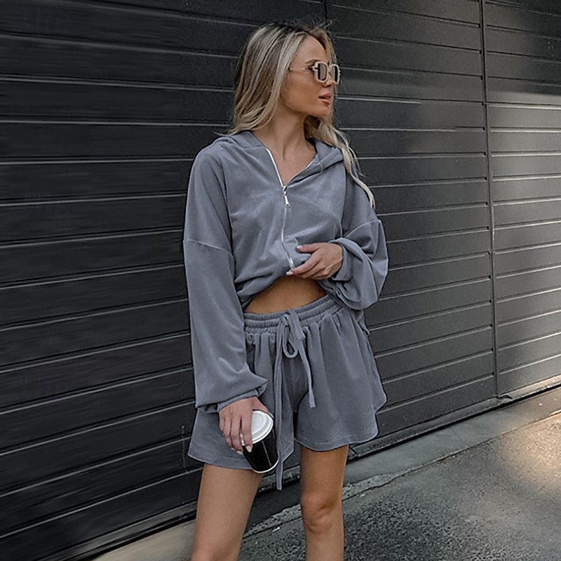 Women's Fashion Streetwear Daily Tracksuit Long Sleeve Hooded Solid Color Outdoor Vacation Yoga Blue Spring Regular Fit2