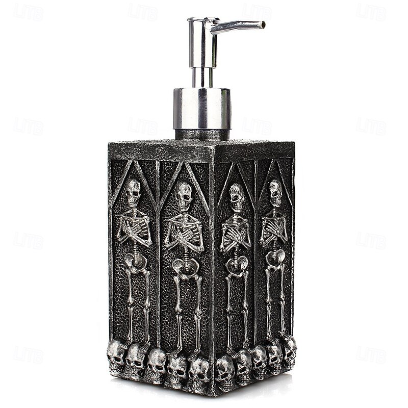 Halloween Skull Soap Dispenser 460ml Square Crypt Style Resin Bottle Gothic Punk Liquid Holder for Bathroom Kitchen Sink Unique Western Decor Refillable Container4