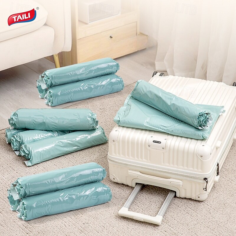 TAILI 12 Travel Compression Bags, Roll Up Space Saver Bags, Hand Roll Packing Storage Bags for Baggage, Suitcase and Cruises, No Pump or Vacuum Needed, Travel Essentials