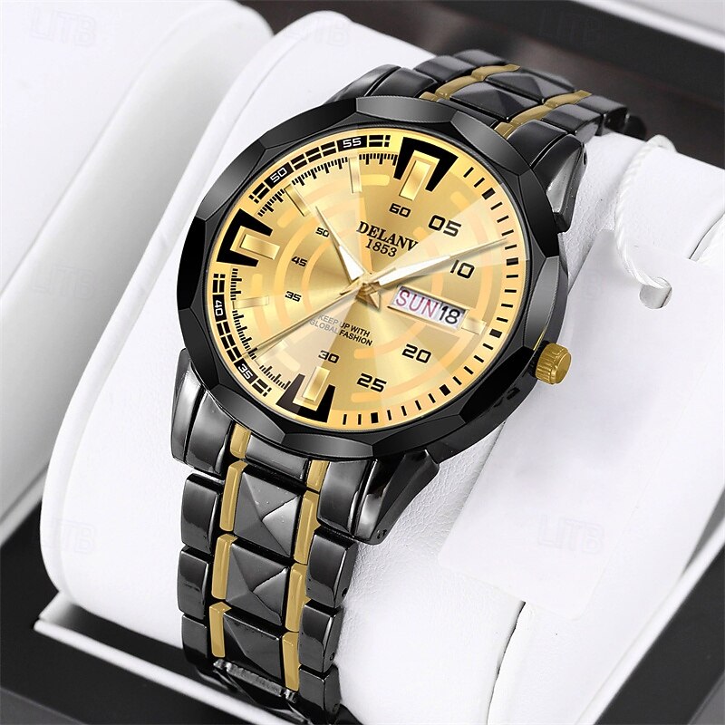 Women Men Quartz Watch Large Dial Fashion Business Wristwatch Luminous Calendar Date Waterproof Stainless Steel Strap Watch4