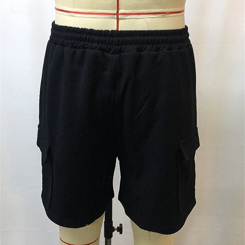 Men's Waffle Shorts Cargo Shorts Shorts Summer Shorts Elastic Waist Drawstring Multi Pocket Plain Comfort Wearable Knee Length Outdoor Sport Daily Fashion Casual Black2
