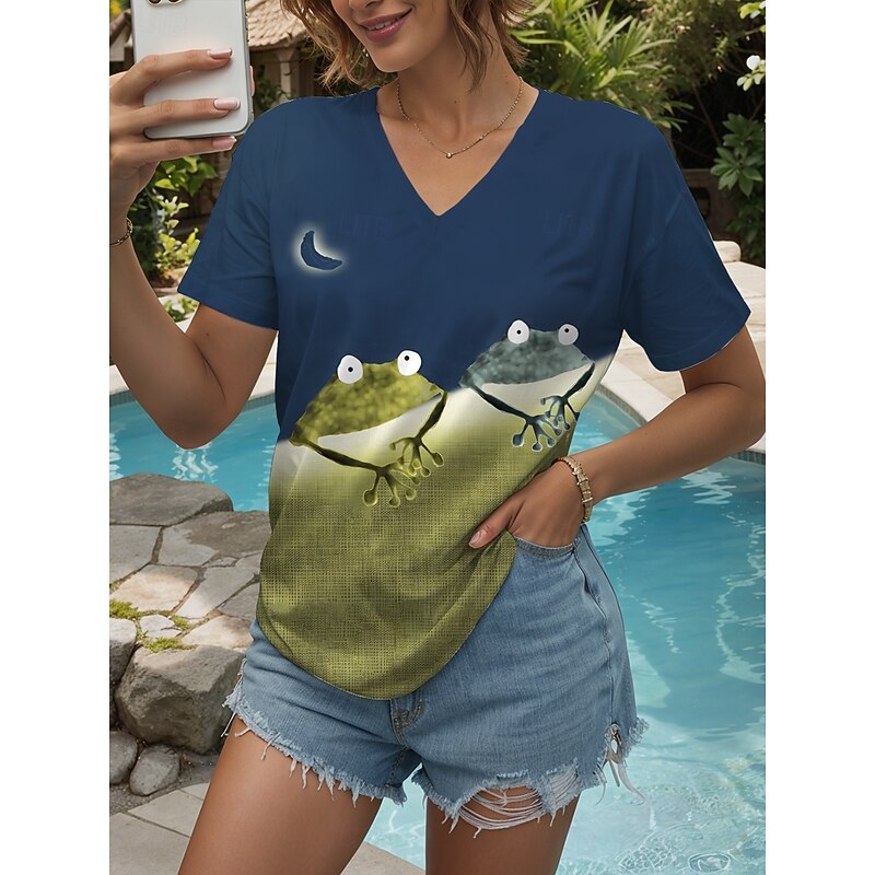 Women's T Shirt Graphic Animal Color Block Vintage Stylish Classic Short Sleeve V Neck Regular Tops Daily Print Red Blue Purple Brown Green Summer Spring