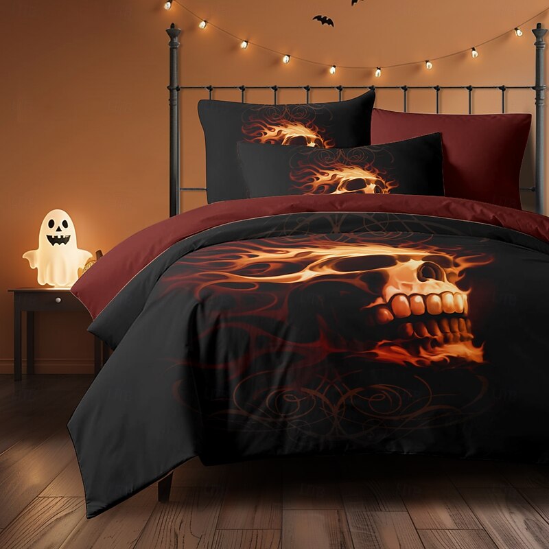 Halloween Duvet Cover Fire Tiger by Tom Wood Bedding Set 3-Piece Comforter Cover Set with Zipper Closure, Soft and Lightweight, Holiday Bedroom Decoration2