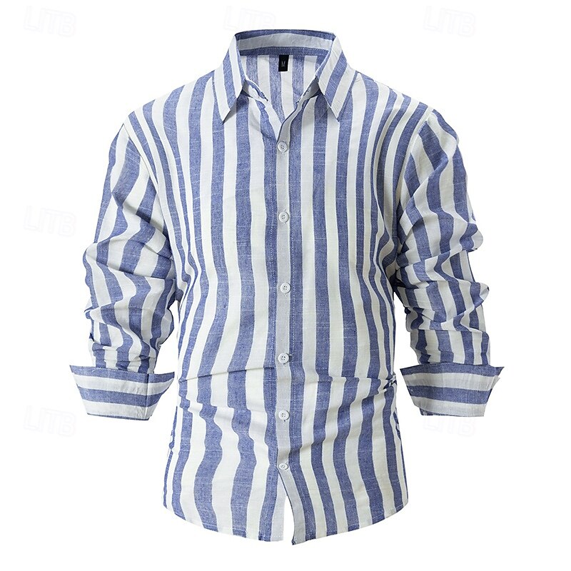 Men's Shirt Linen Shirt Summer Shirt Beach Wear Button Up Shirt Vertical Stripes Vacation Curise Black Pink Blue Gray Long Sleeve Turndown Summer Spring Clothing Apparel3