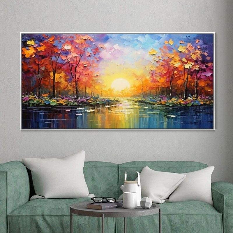 Handmade Oil Painting Canvas Wall Art Bright New Decoration Forest Sunrise Landscape for Home Decor Rolled Frameless Unstretched Painting4