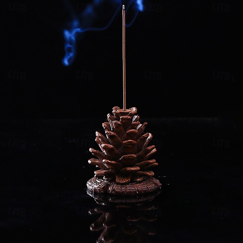 Incense Holder Pine Cone Design Resin Base Realistic Zen Decor for Tea Table Desktop Aromatherapy Cone Stick Burner Tray Creative Meditation Ornament Display Accessory4