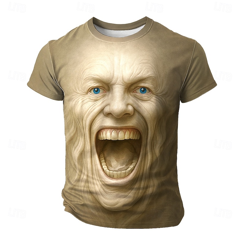 Halloween Men's Optical Illusion 3D T Shirt Short Sleeve T shirt 3D Print Crew Neck Shirt Exaggerated Designer Horror Party Street Casual Blue Orange Khaki Summer Spring All Seasons Clothing Apparel