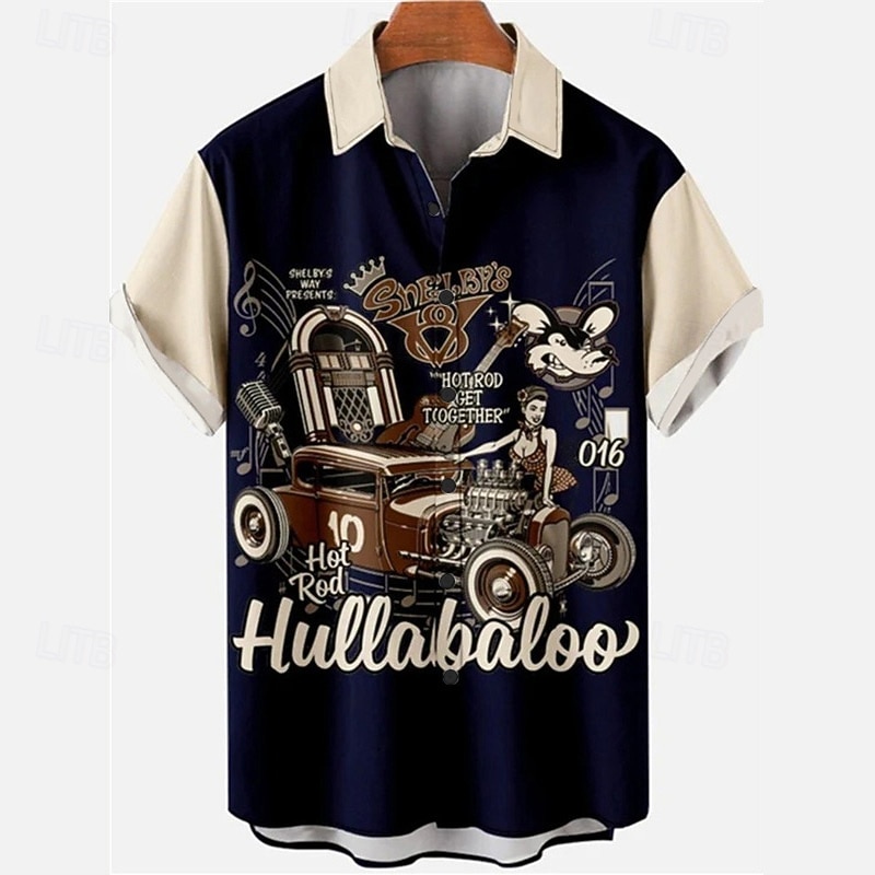 Men's Boardmasters Vintage Music Shirt Button Up Shirt Short Sleeve Fashion Streetwear Designer Outdoor Daily Summer Spring Turndown Print Black White Yellow Wine Blue3