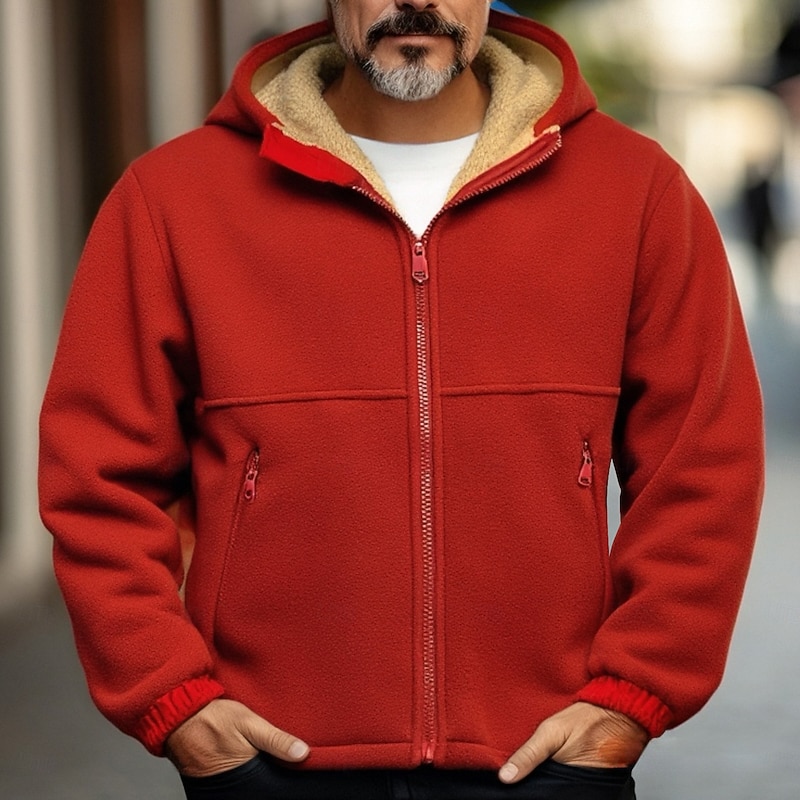 Men's Full Zip Hoodie Zip Up Hoodie Fleece Jacket Fleece Hoodie Black Red Blue Brown Green Hooded Plain Zipper Pocket Sports & Outdoor Casual Daily Polyester Streetwear Casual Fall & Winter Clothing2