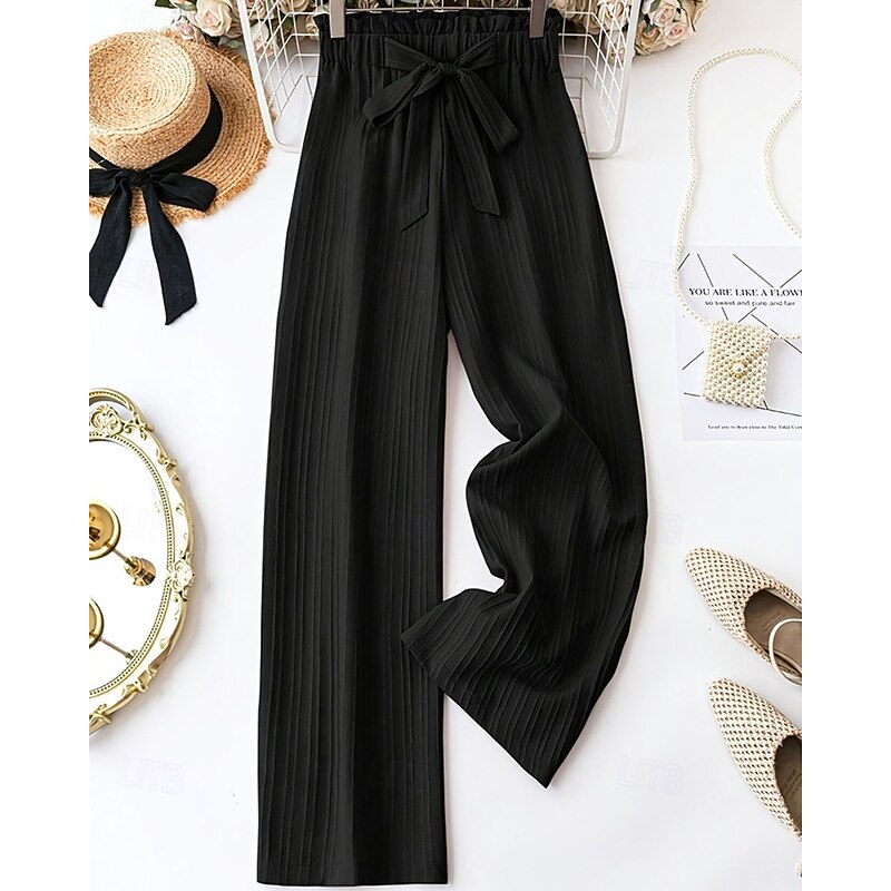 Women's Wide Leg Pants Trousers Palazzo Pants Fashion Streetwear Full Length High Waist Plain Elastic Waist Breathability Comfortable Street Daily Wear Going out Black Summer Spring Regular Fit