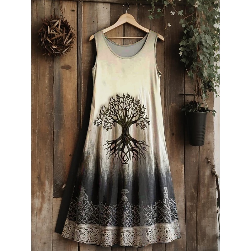 Women's Vintage Viking Celtic Knot  Gradient Art Midi Dress Sundress A Line Dress Vacation Casual Boho  Going out Floral Graphic Leaf Sleeveless U Neck4