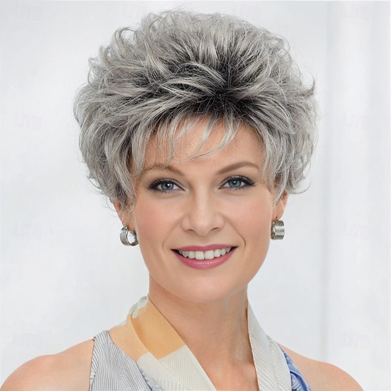 Synthetic Wig Curly Pixie Cut Machine Made Wig Short A1 A2 A3 A4 Synthetic Hair Women's Soft Fashion Easy to Carry Blonde Brown Silver2
