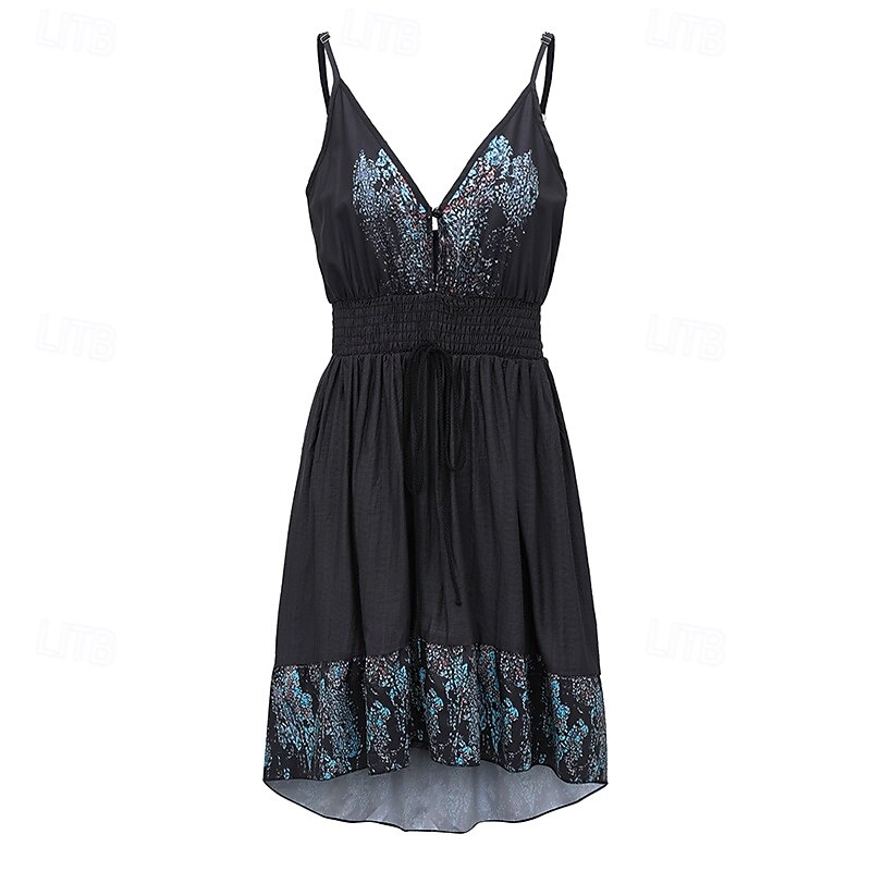 Women's Mini Dress Boho Dress Western Dress Fashion Classic Modern Outdoor Vacation Holiday Regular Fit Flower Sleeveless V Neck Black Summer4