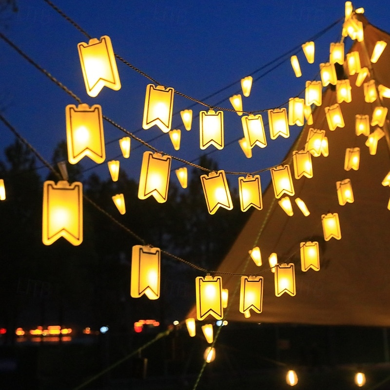 1 Pc Outdoor Solar Camping Flag Atmosphere Light String 5M-20Leds/10M-40Leds Balcony Terrace Courtyard Garden Tent Wedding Festival Atmosphere Decorative Light2