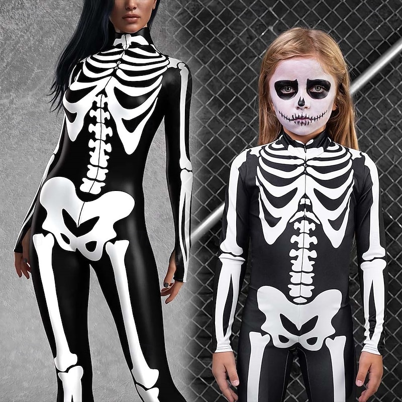 Skull Skeleton Bodysuit Halloween Group Couples Costumes Full Body Catsuit Scary Costume Men's Women's Boys' Kid's Adults' Performance Party Club Halloween Carnival Day of the Dead Easy