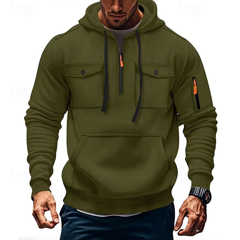 Men's Hoodie Quarter Zip Hoodie Tactical Hoodie Black Army Green Red Blue Camel Hooded Plain Pocket Quarter Zip Sports & Outdoor Casual Daily Streetwear Cool Sportswear Spring &  Fall Clothing Apparel4