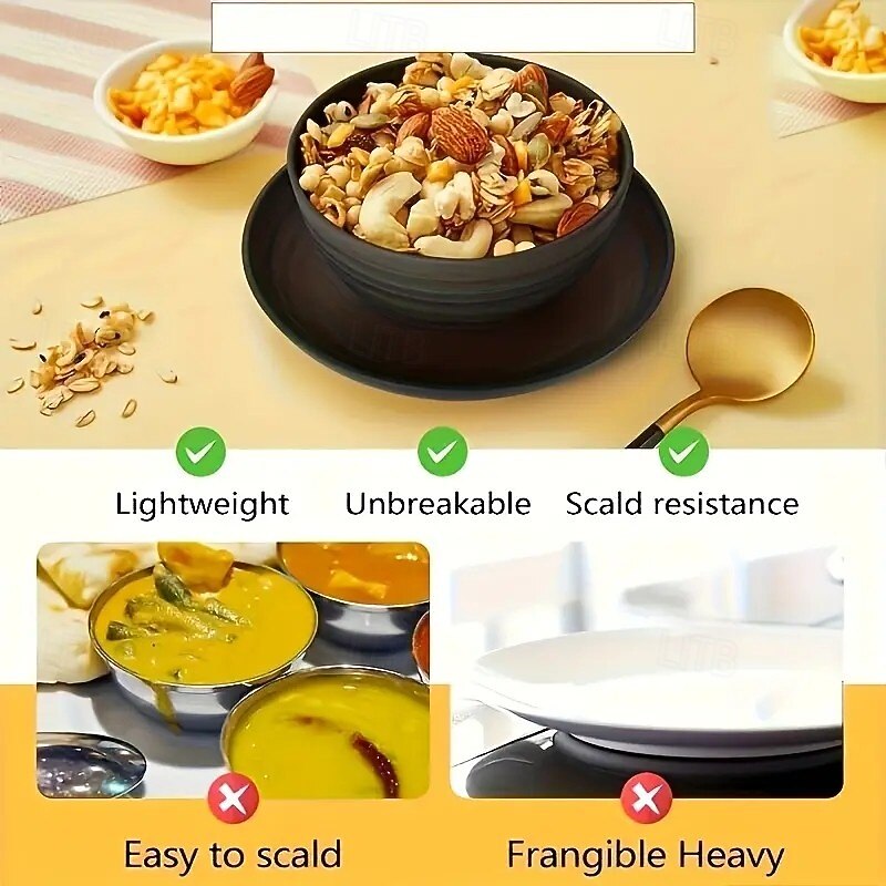 16pcs Unbreakable Dinnerware Set, Microwave & Dishwasher Safe Reusable Black Tableware, Includes 8 Plates, 4 Bowls, 4 Cups, Ideal for Camping and Everyday Use3